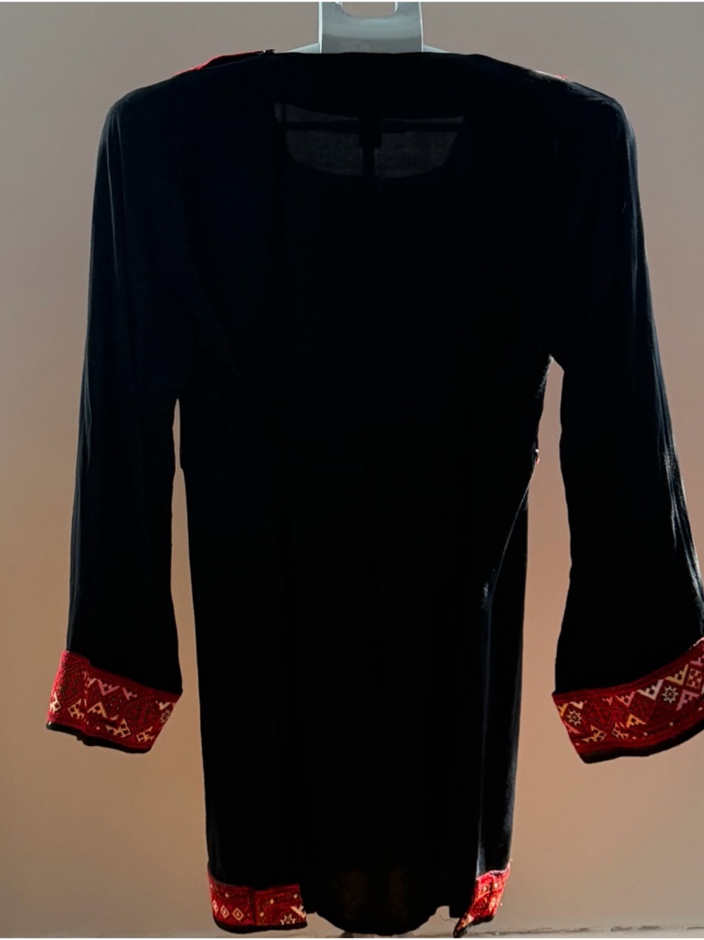 Vintage Long Blouse with Red Embroidered Panel - Picture 8 of 11